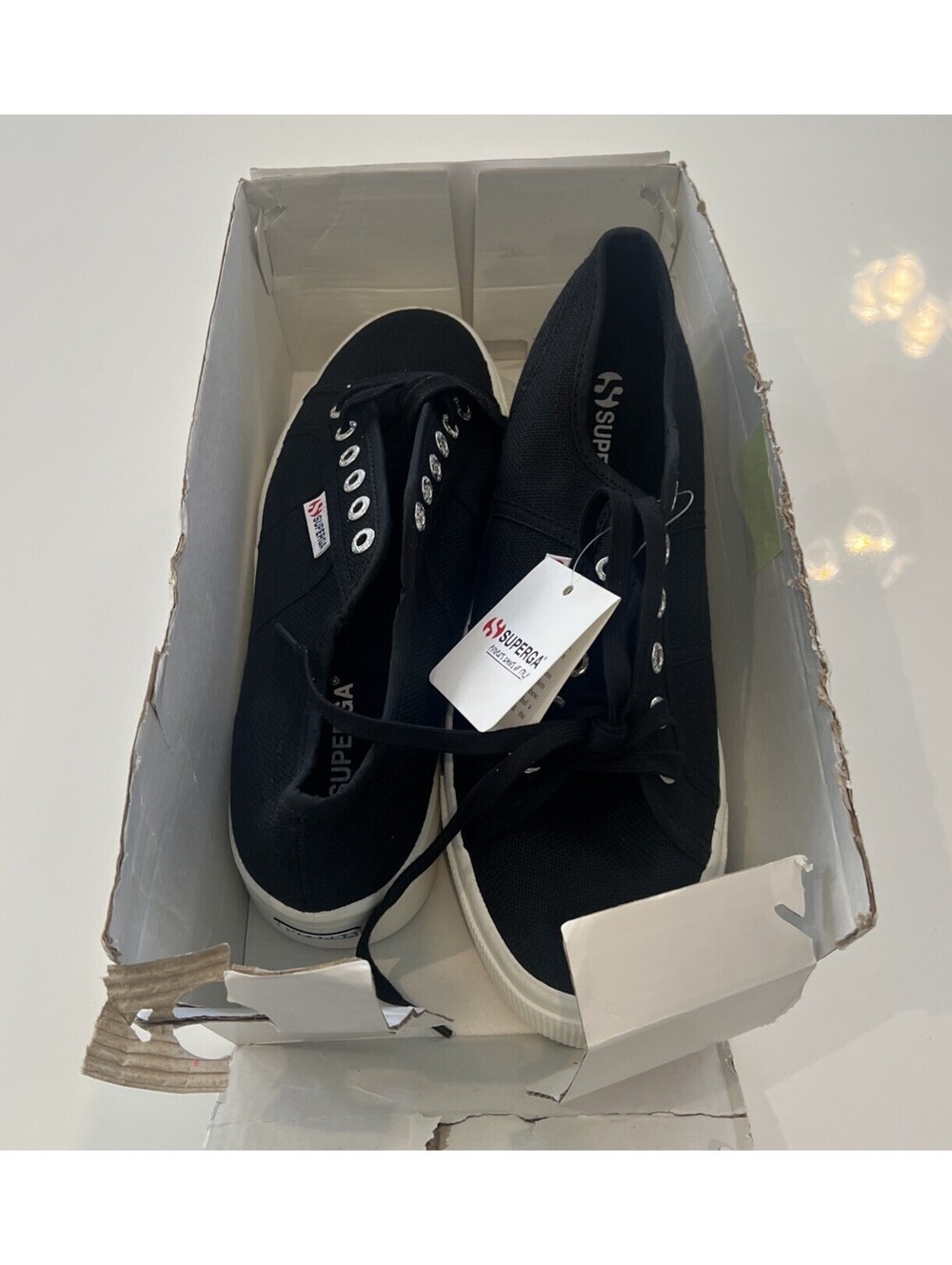Superga 2790 Low-Top Sneakers Black White Platform Wedge Lace Up Sneaker Sz 9.5 - Picture 5 of 6